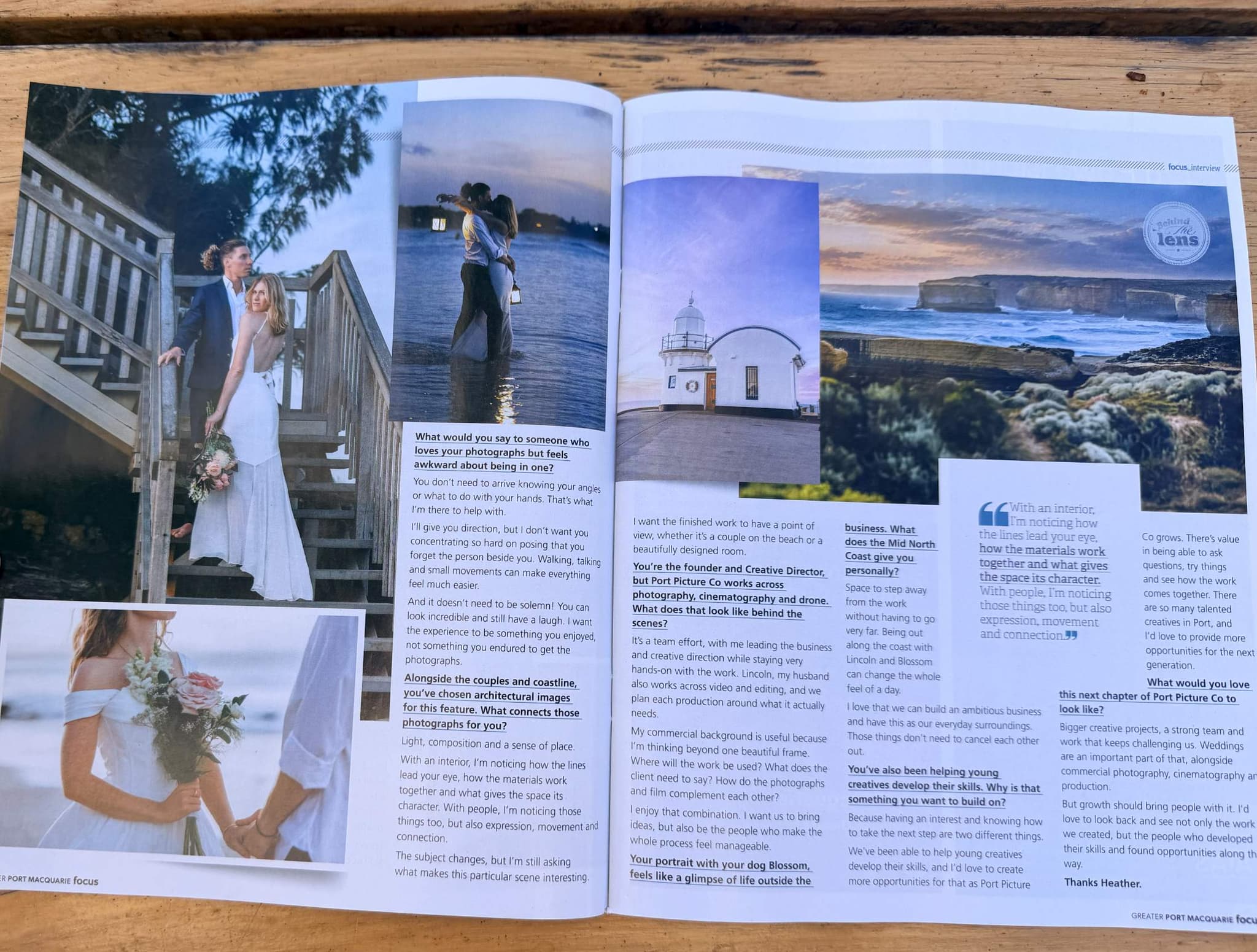 Focus Magazine interview continued, with the lantern couple, Tacking Point Lighthouse and coastline photographs