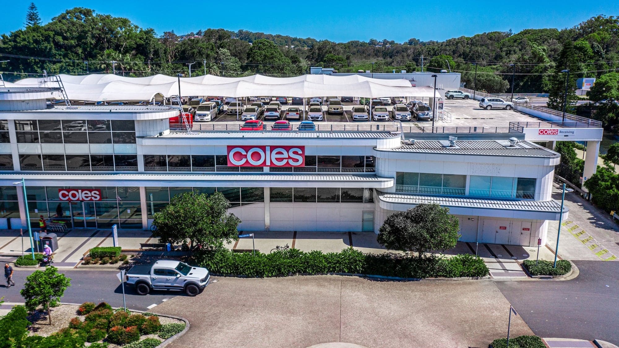 Aerial of a shopping centre and car park for a commercial listing